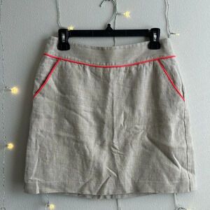 Ann Taylor Loft Khaki Linen Skirt with Neon Detailing​